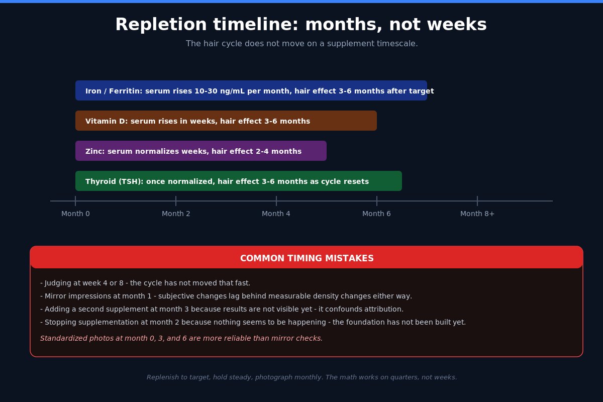 Nutrient repletion timeline for hair effects - months not weeks