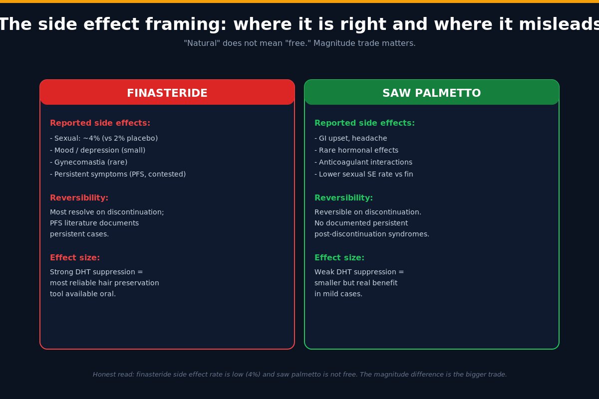 Saw palmetto vs finasteride side effects comparison