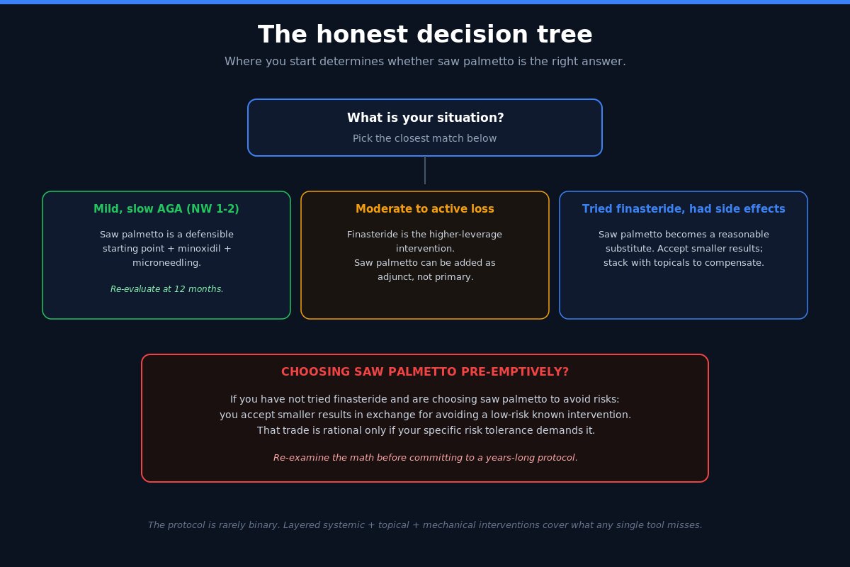 Saw palmetto vs finasteride decision tree by hair loss situation