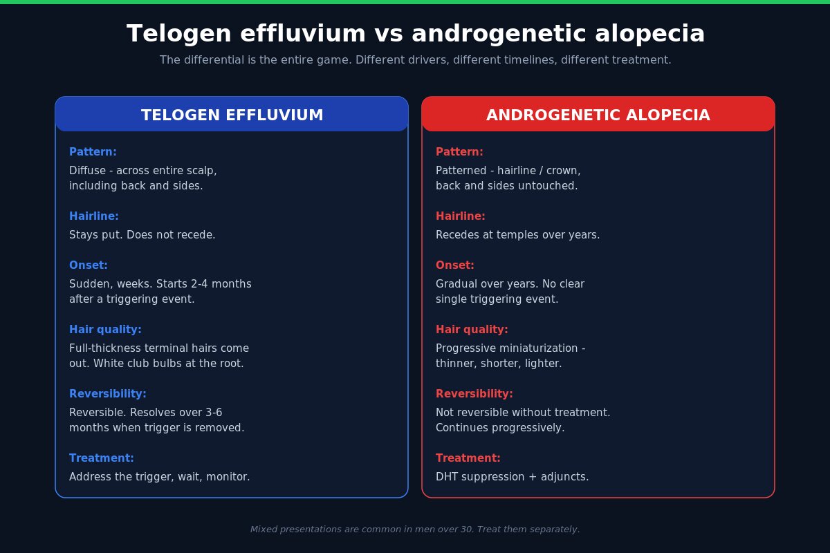 Telogen effluvium vs androgenetic alopecia comparison