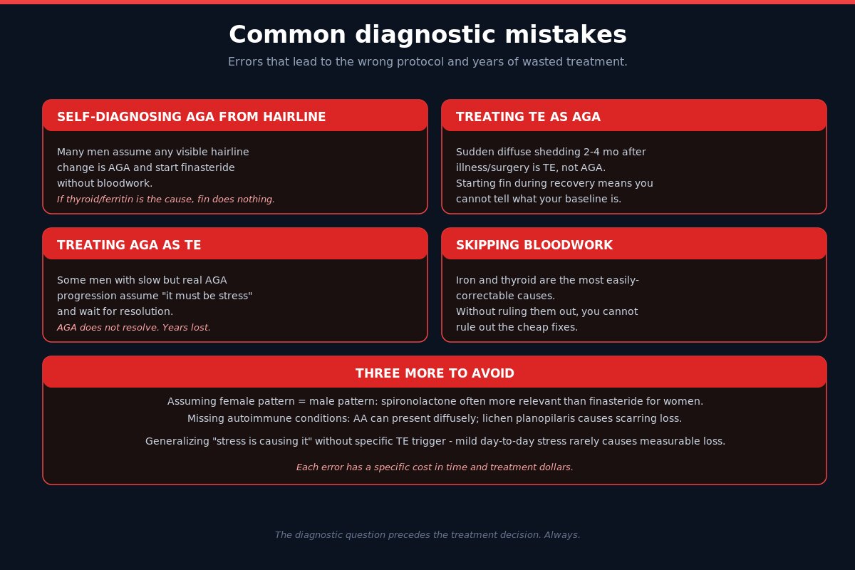 Common diagnostic mistakes - diffuse thinning vs AGA