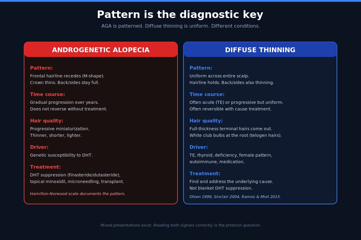 Pattern recognition - AGA vs diffuse thinning visual differences
