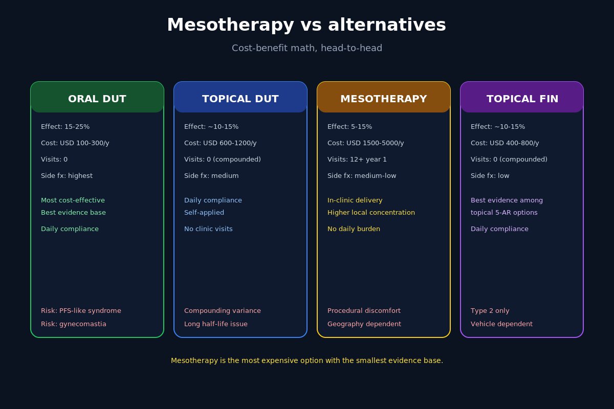 Dutasteride mesotherapy vs oral, topical, and topical finasteride alternatives