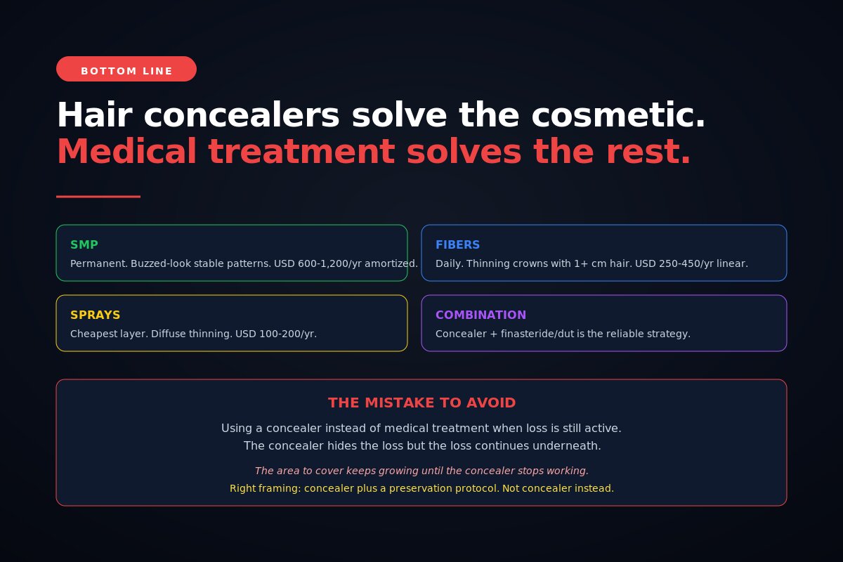 Hair concealers bottom-line summary - cosmetic versus medical roles, the mistake to avoid