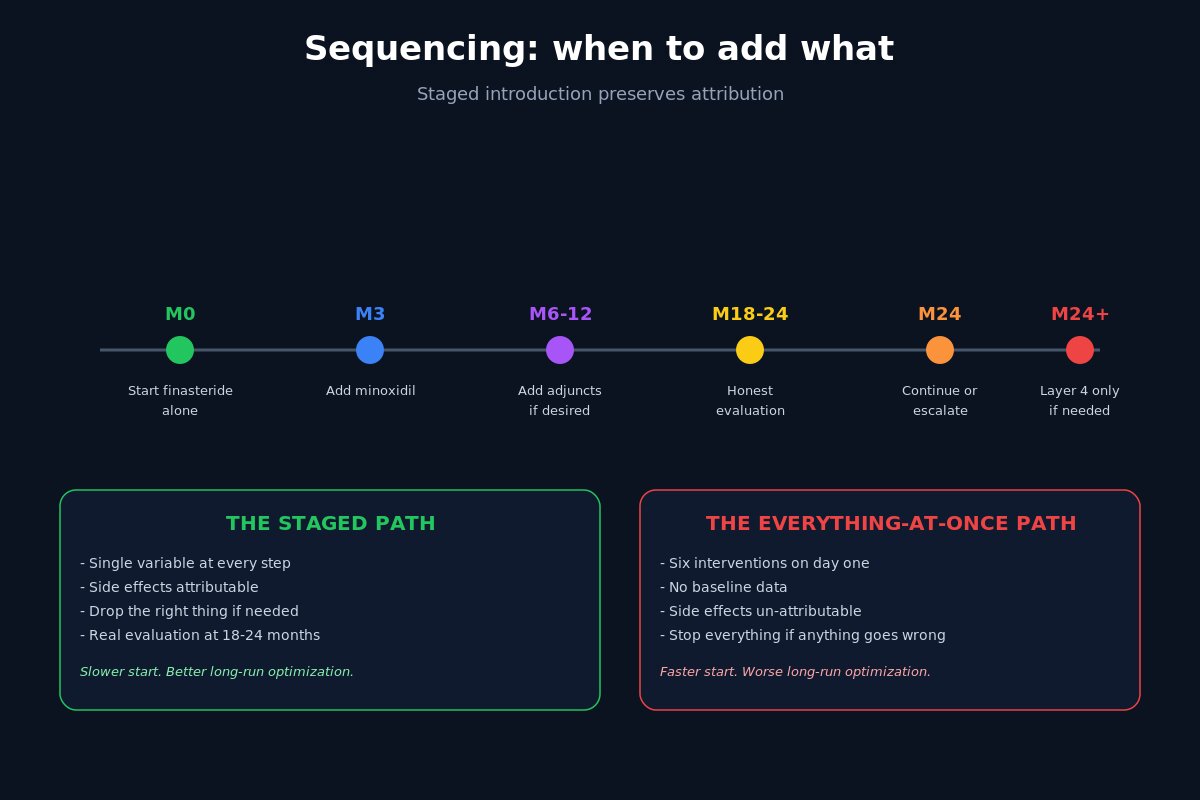 Hair loss stack sequencing timeline - when to add what