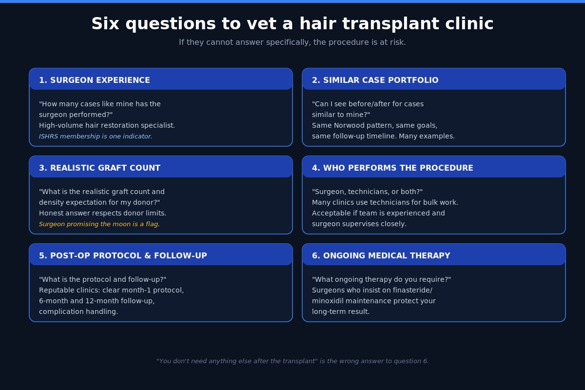 Six questions to vet a hair transplant clinic