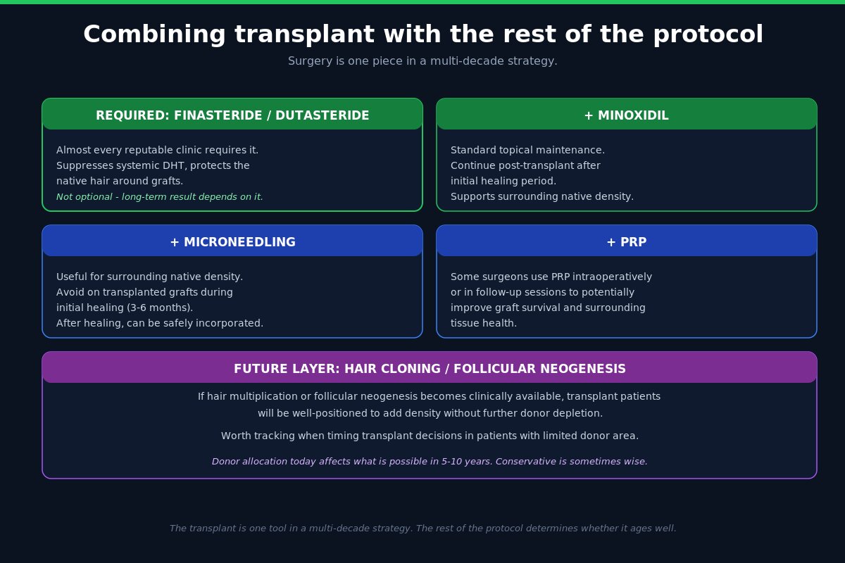 Hair transplant combining with finasteride minoxidil microneedling PRP