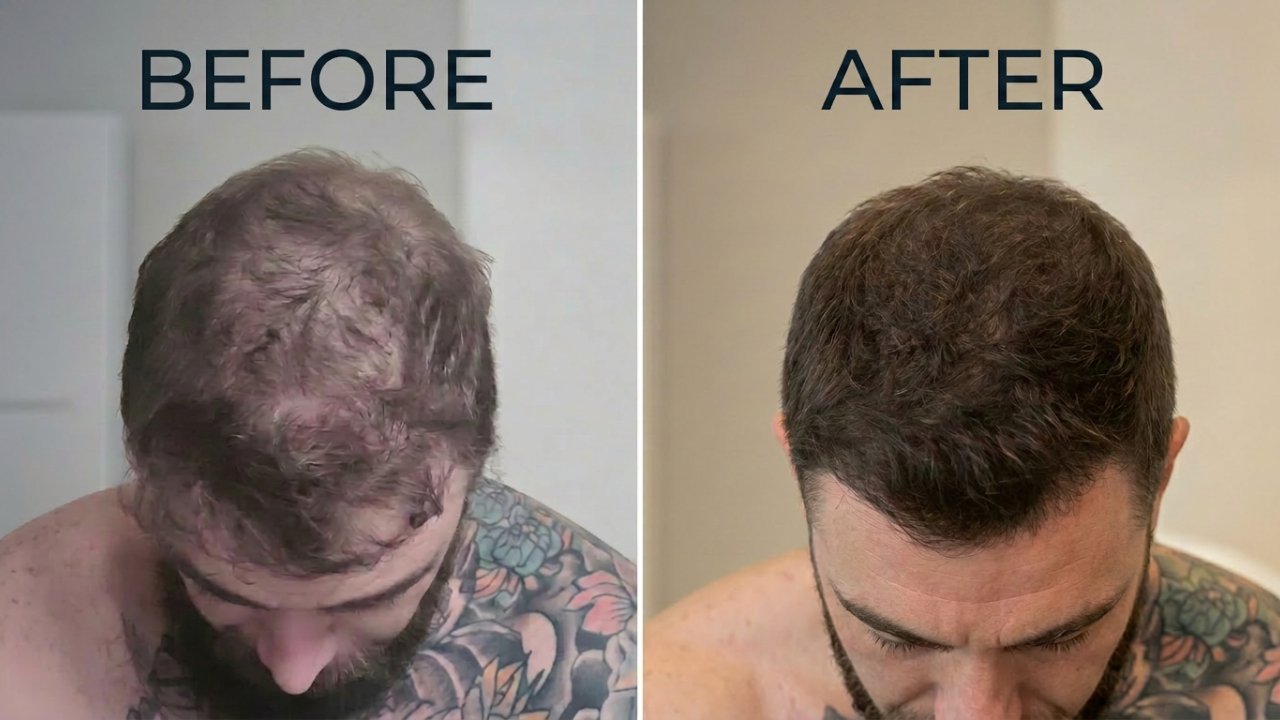 Philippe Boissard before and after photos showing hair regrowth from his evidence-based protocol