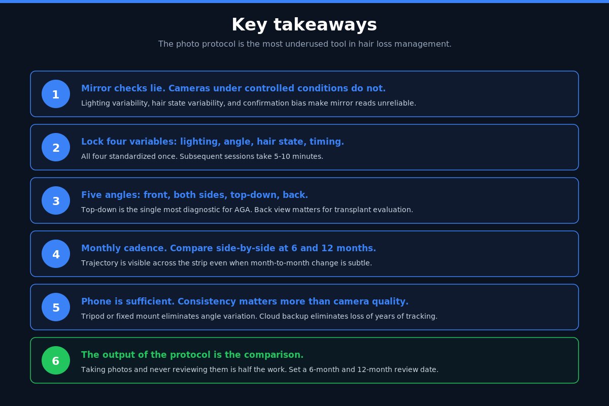 Photo protocol key takeaways for hair loss tracking