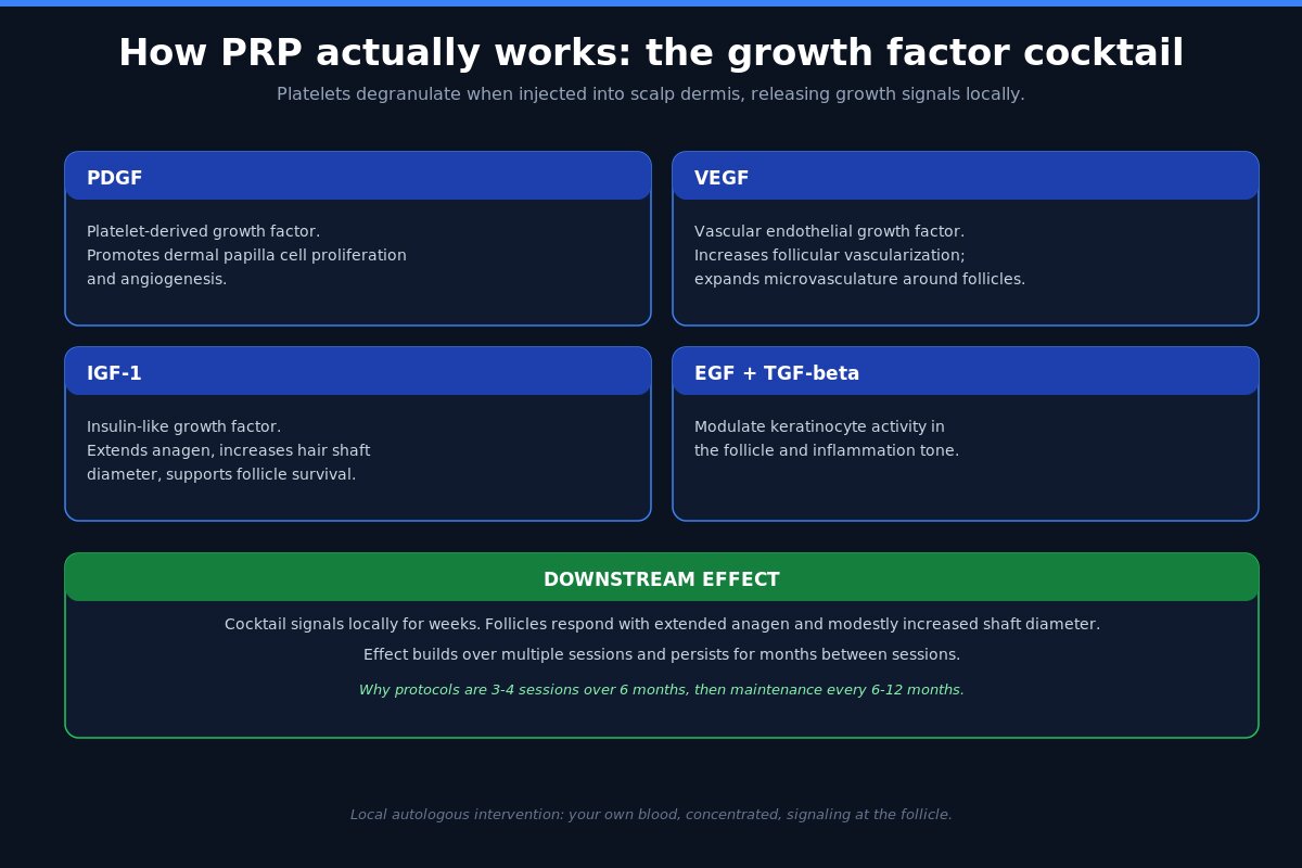 PRP hair loss mechanism - PDGF VEGF IGF EGF growth factors