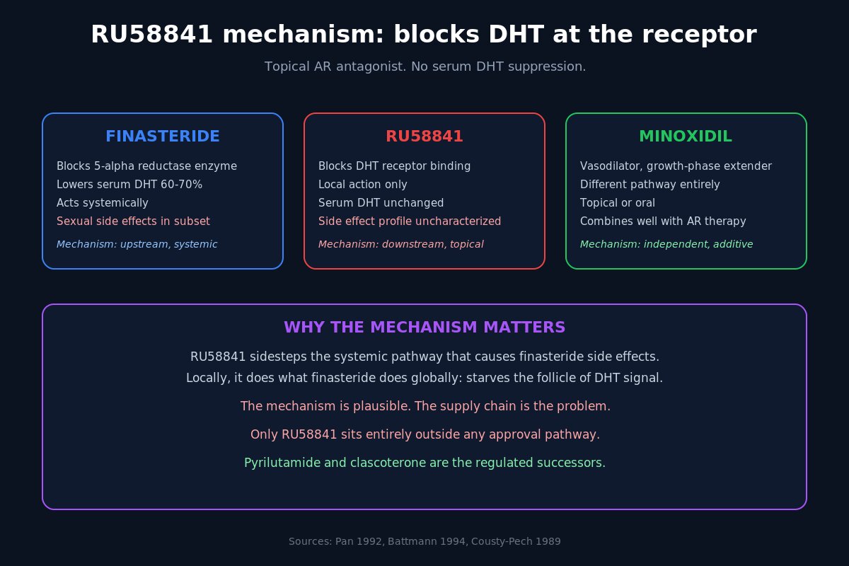 RU58841 mechanism vs finasteride and minoxidil